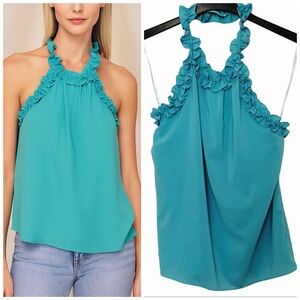 Halter top blouse shirt turquoise small women clothing